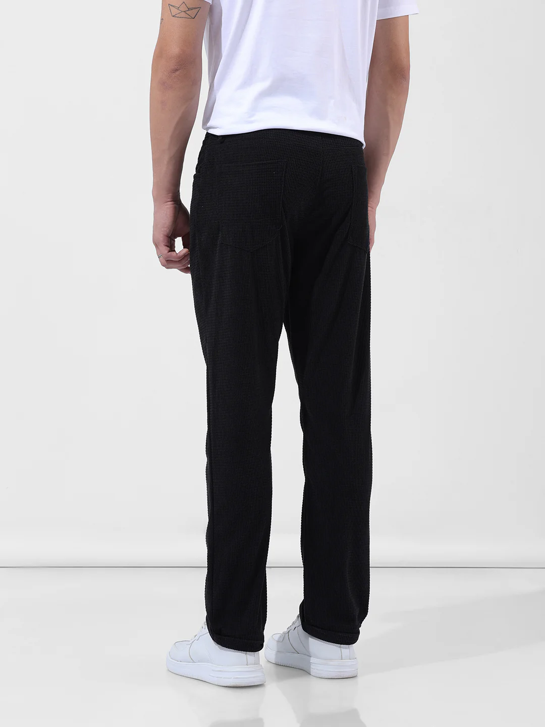 Men's Black Straight Fit Textured Casual Trouser - Image 4