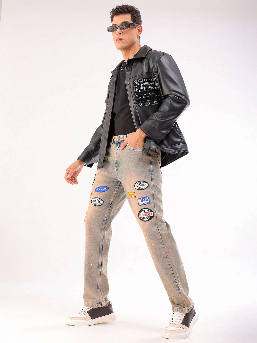Men's Mud Blue Regular Fit Paint Splash Vintage Jeans - Image 5