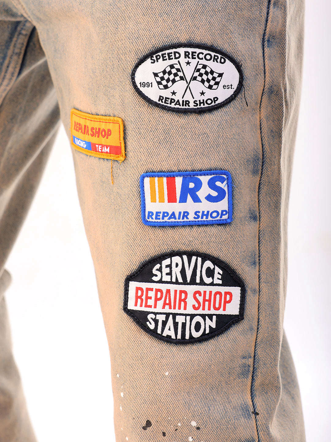 Men's Mud Blue Regular Fit Paint Splash Vintage Jeans - Image 9