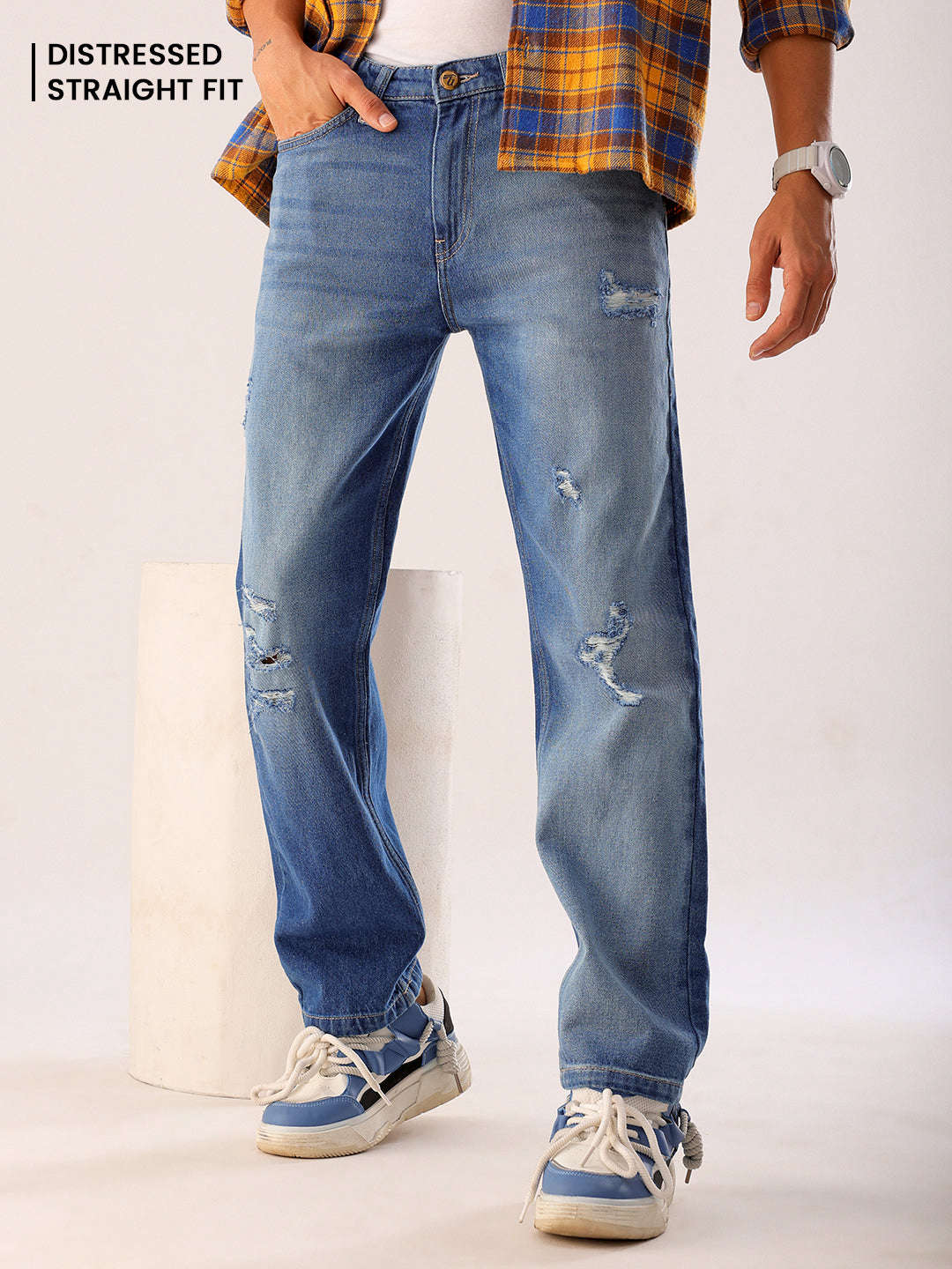 Men's Blue Regular Fit Solid Street Wear Jeans - Image 2