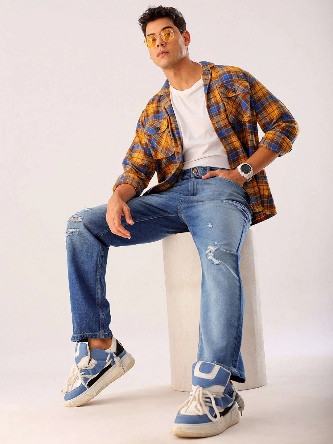 Men's Blue Regular Fit Solid Street Wear Jeans - Image 3