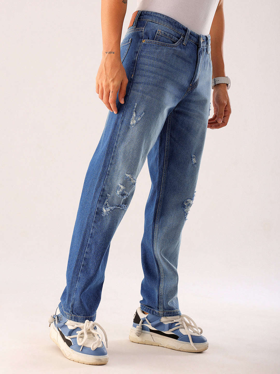 Men's Blue Regular Fit Solid Street Wear Jeans - Image 5
