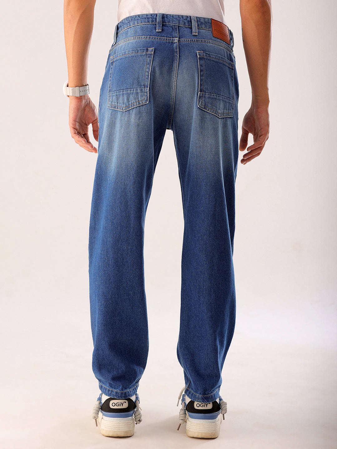 Men's Blue Regular Fit Solid Street Wear Jeans - Image 6