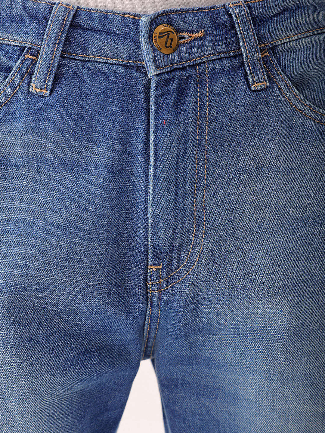 Men's Blue Regular Fit Solid Street Wear Jeans - Image 7