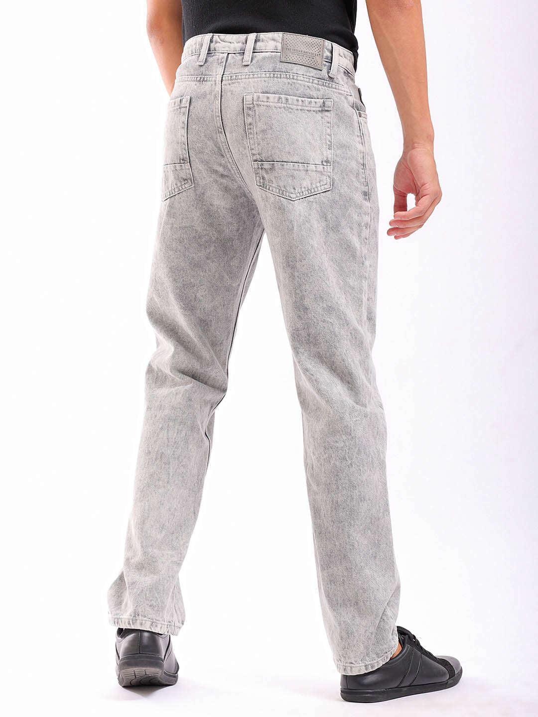 Men's Light Grey Regular Fit Solid Casual Jeans - Image 5