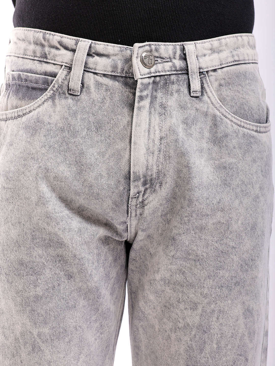 Men's Light Grey Regular Fit Solid Casual Jeans - Image 6