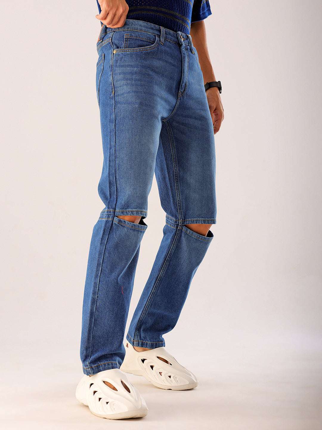 Men's Blue Regular Fit Solid Casual Jeans - Image 3