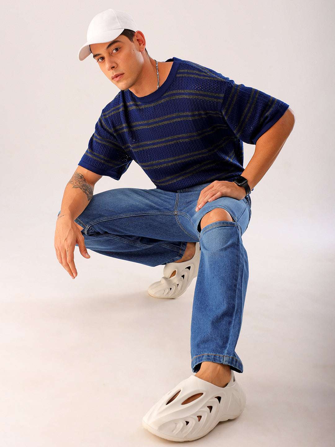 Men's Blue Regular Fit Solid Casual Jeans - Image 5