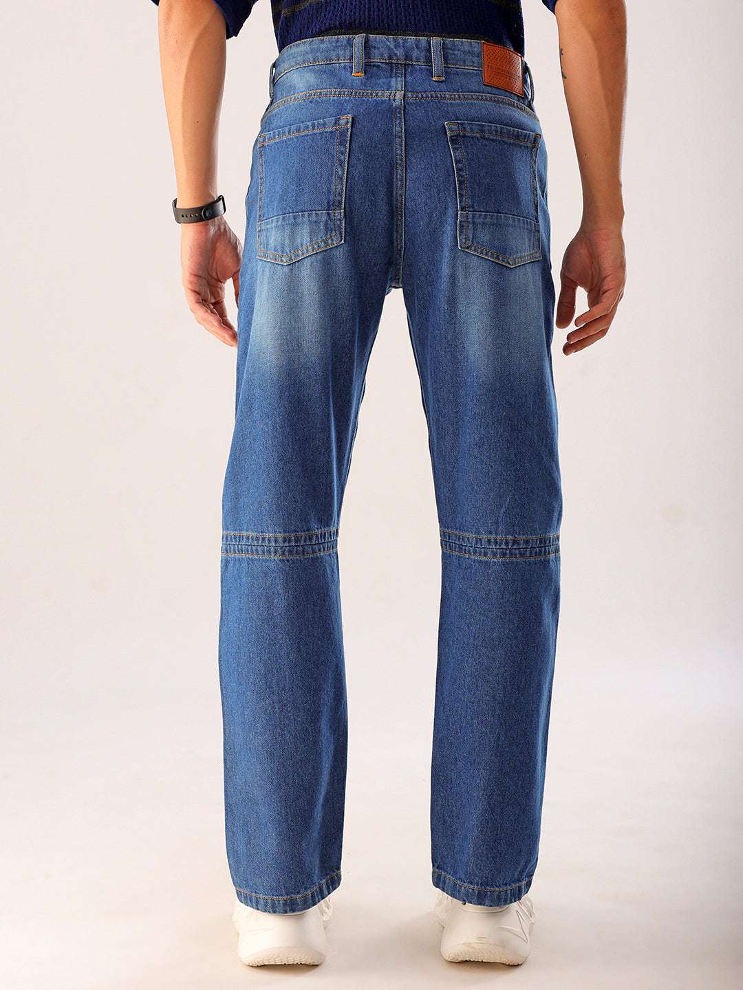 Men's Blue Regular Fit Solid Casual Jeans - Image 6