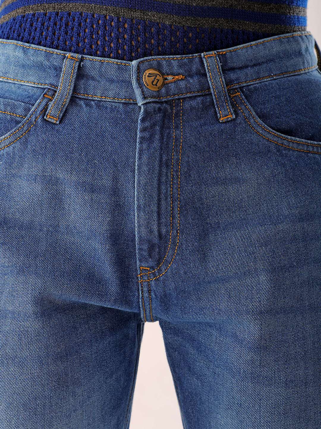 Men's Blue Regular Fit Solid Casual Jeans - Image 7