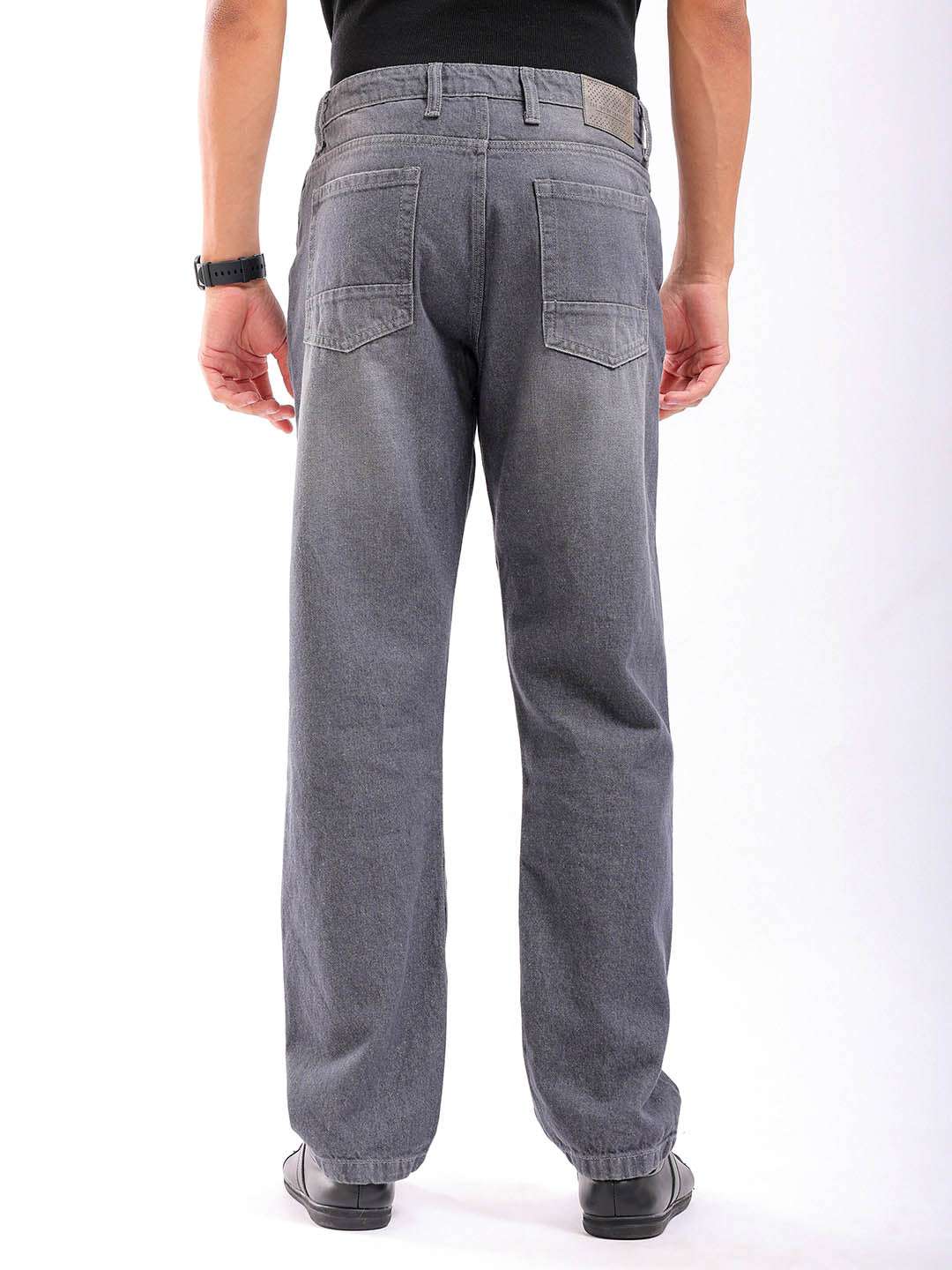 Men's Grey Regular Fit Solid Casual Jeans - Image 6