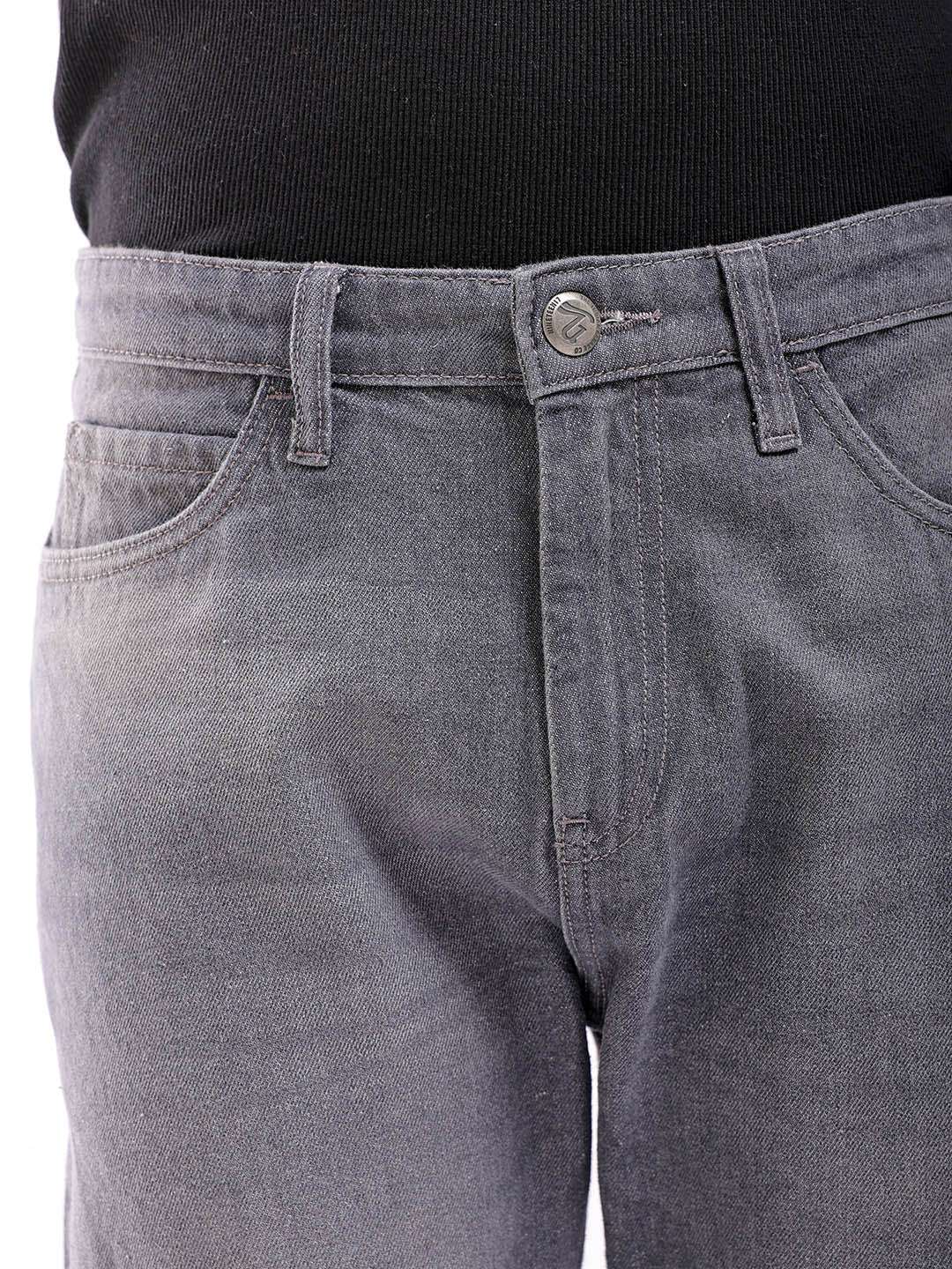 Men's Grey Regular Fit Solid Casual Jeans - Image 7