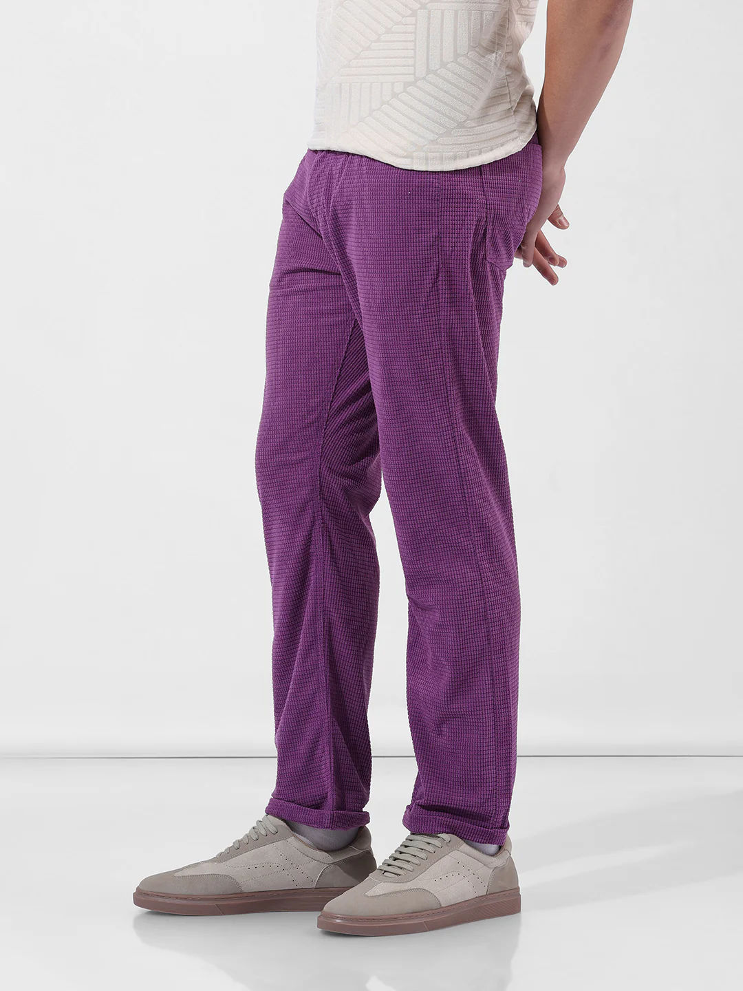 Men's Dusty Grape Straight Fit Textured Casual Trouser - Image 2
