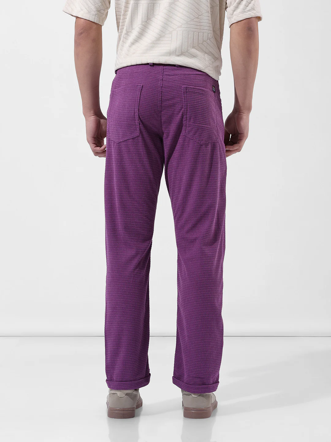 Men's Dusty Grape Straight Fit Textured Casual Trouser - Image 4