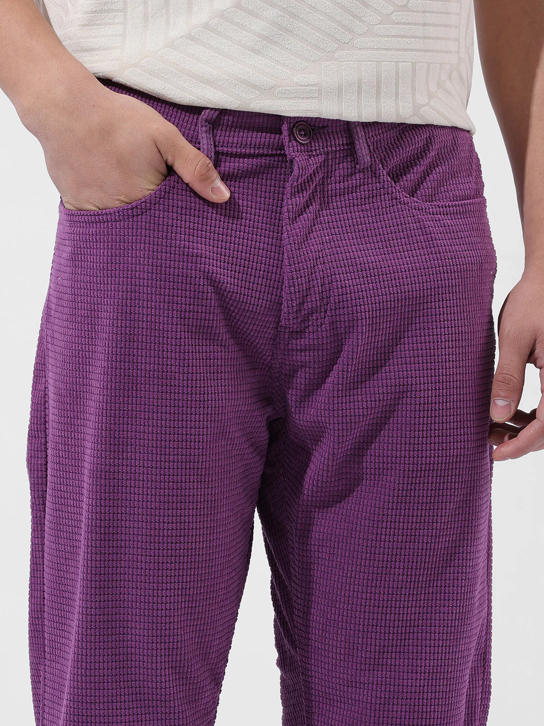 Men's Dusty Grape Straight Fit Textured Casual Trouser - Image 5