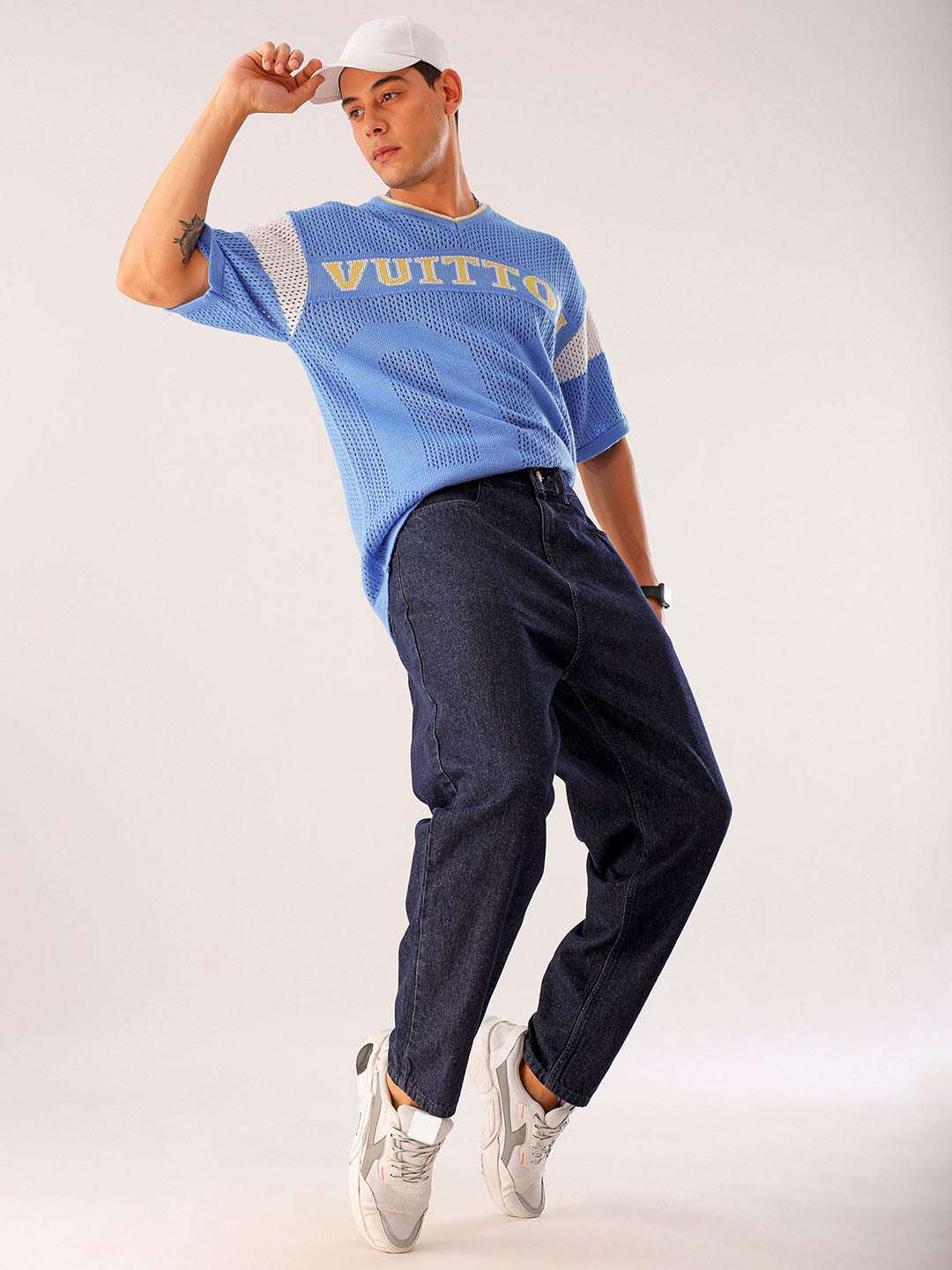 Men's Dark Blue Loose Fit Solid Casual Jeans - Image 2