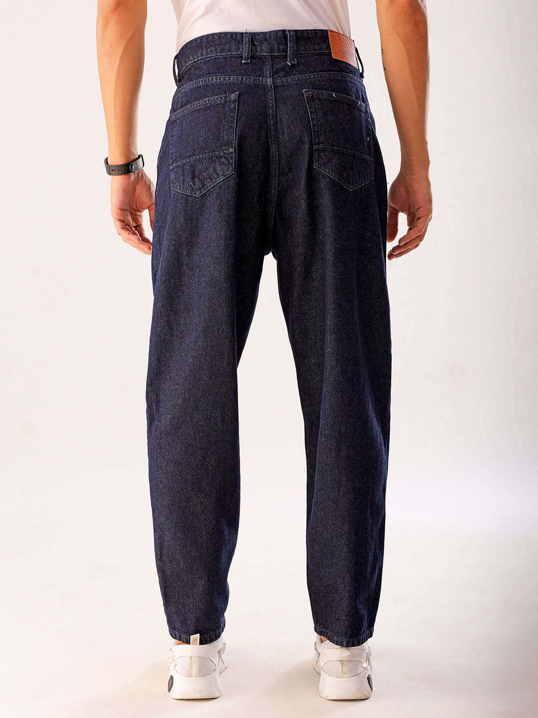 Men's Dark Blue Loose Fit Solid Casual Jeans - Image 3