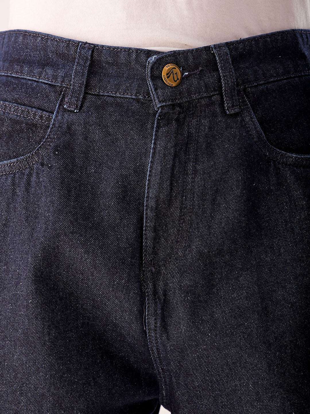 Men's Dark Blue Loose Fit Solid Casual Jeans - Image 6