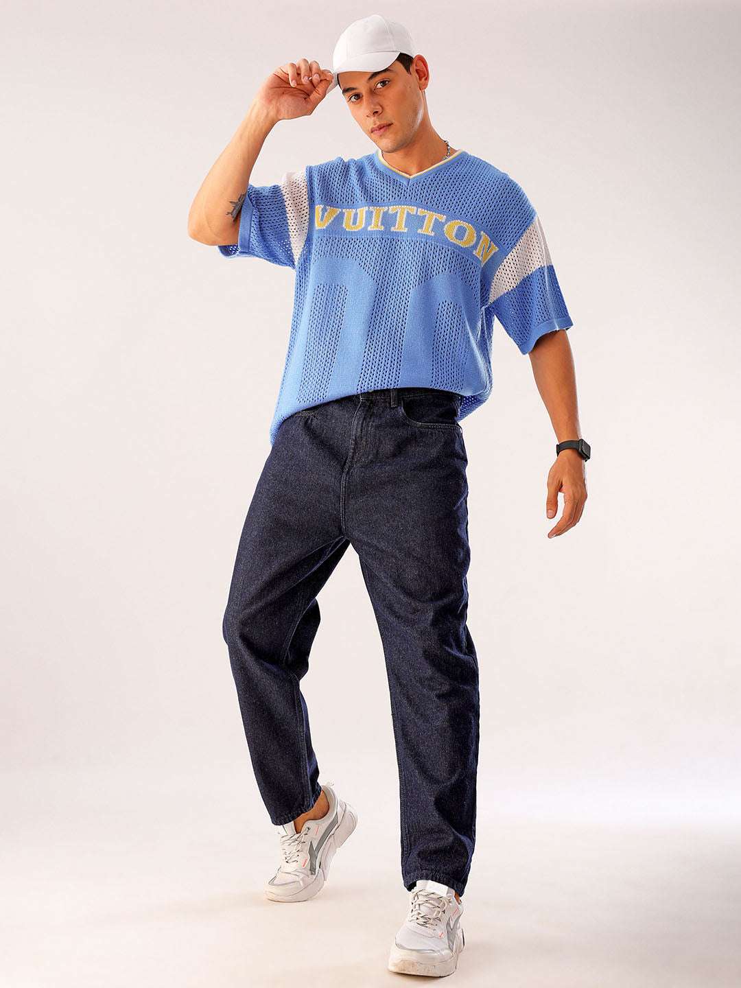Men's Dark Blue Loose Fit Solid Casual Jeans - Image 8