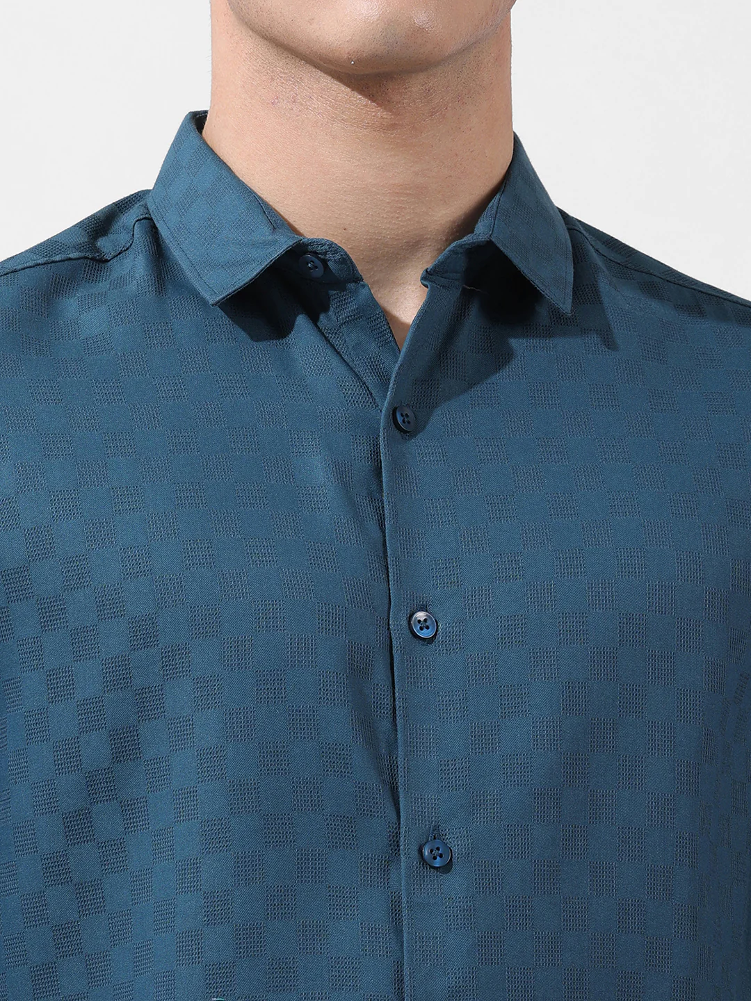 Men's Blue Slim Fit Textured Party Wear Shirt - Image 3