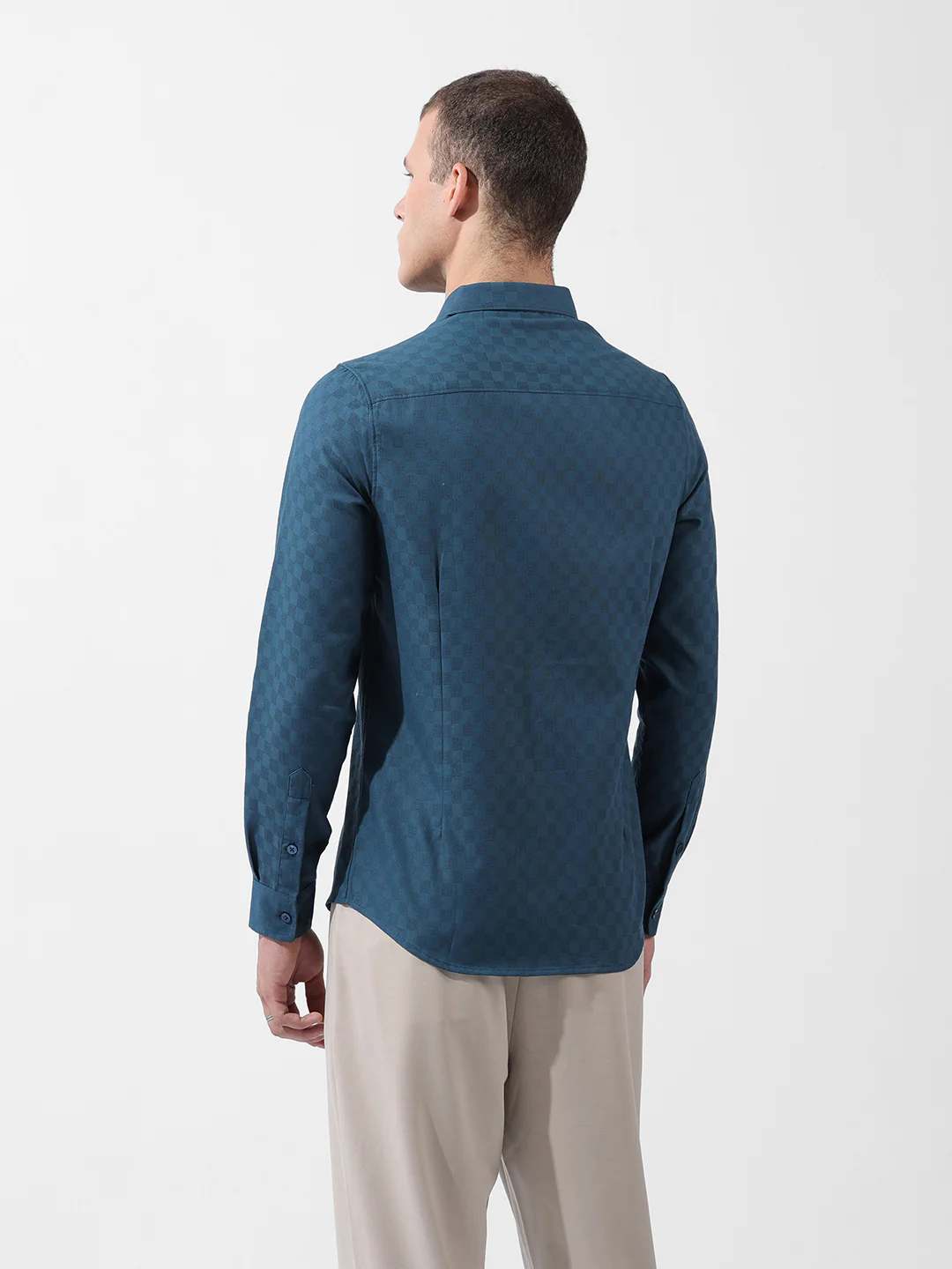Men's Blue Slim Fit Textured Party Wear Shirt - Image 6