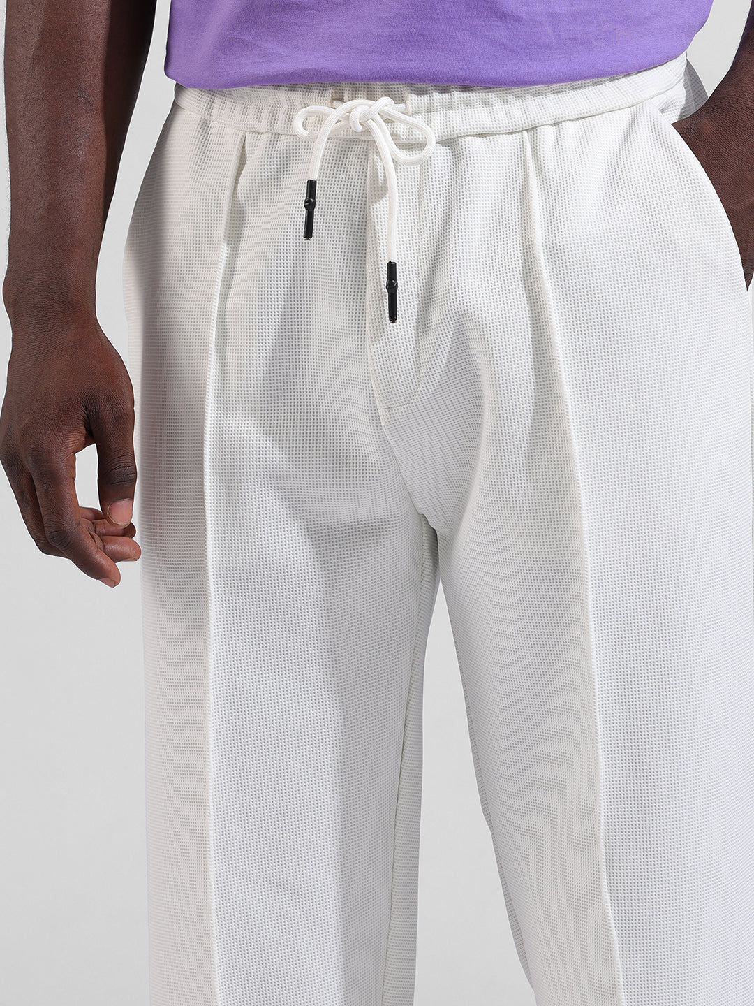 Men's White Loose Fit Textured Athletic  Jogger - Image 5