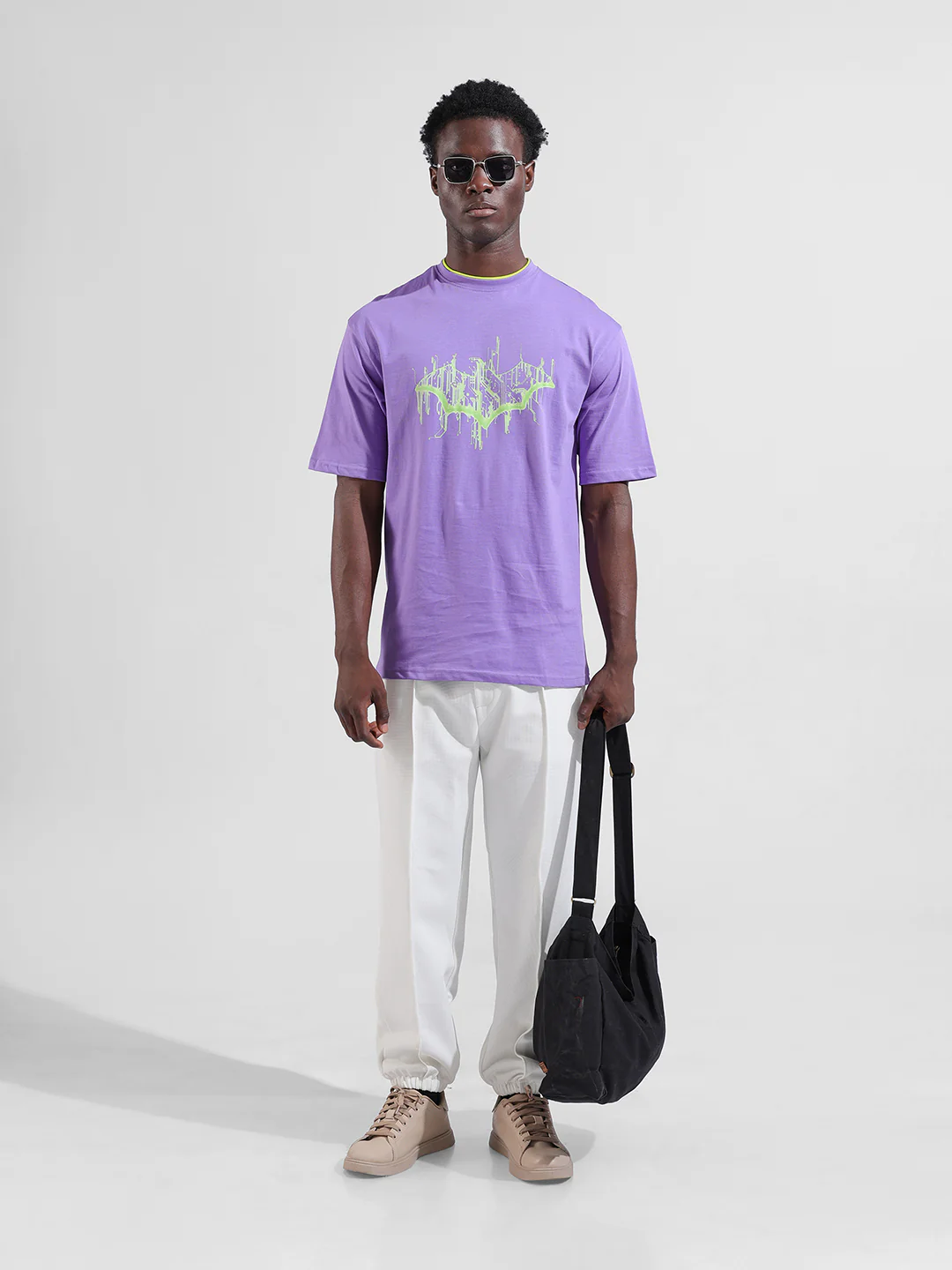 Men's White Loose Fit Textured Athletic  Jogger - Image 6