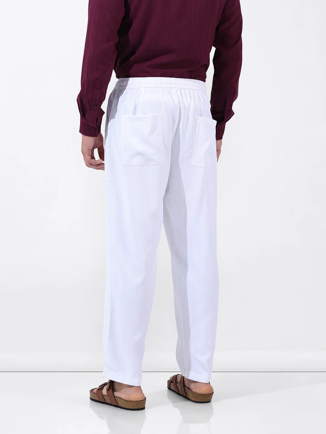 Men's White Loose Fit Solid Resort Wear Trouser - Image 6