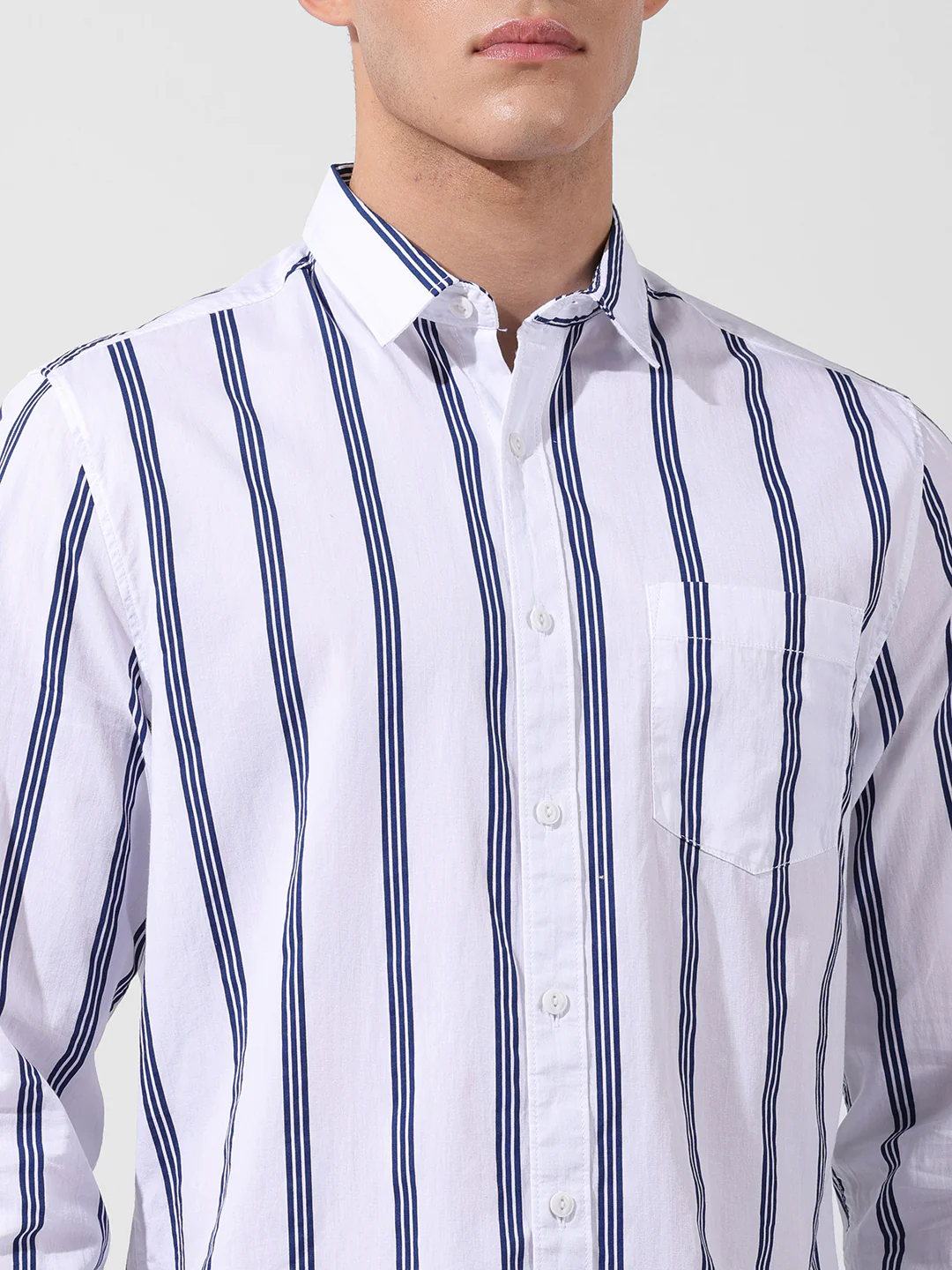Men's White Regular Fit Striped Casual Shirt - Image 3