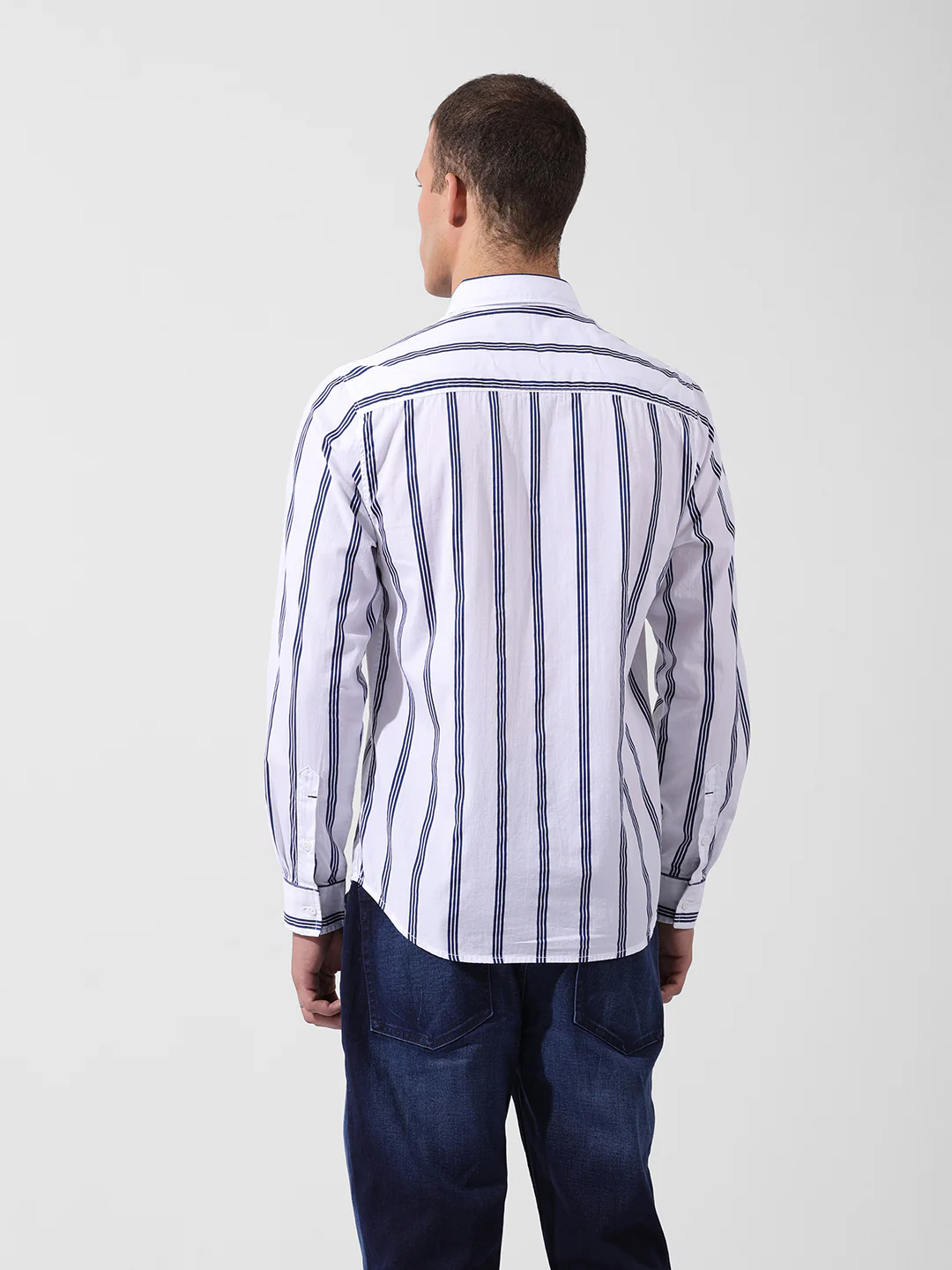 Men's White Regular Fit Striped Casual Shirt - Image 5