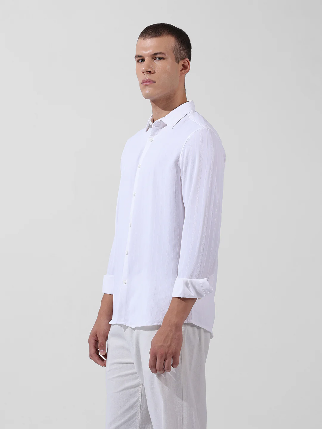 Men's White Regular Fit Textured Resort Wear Shirt - Image 2