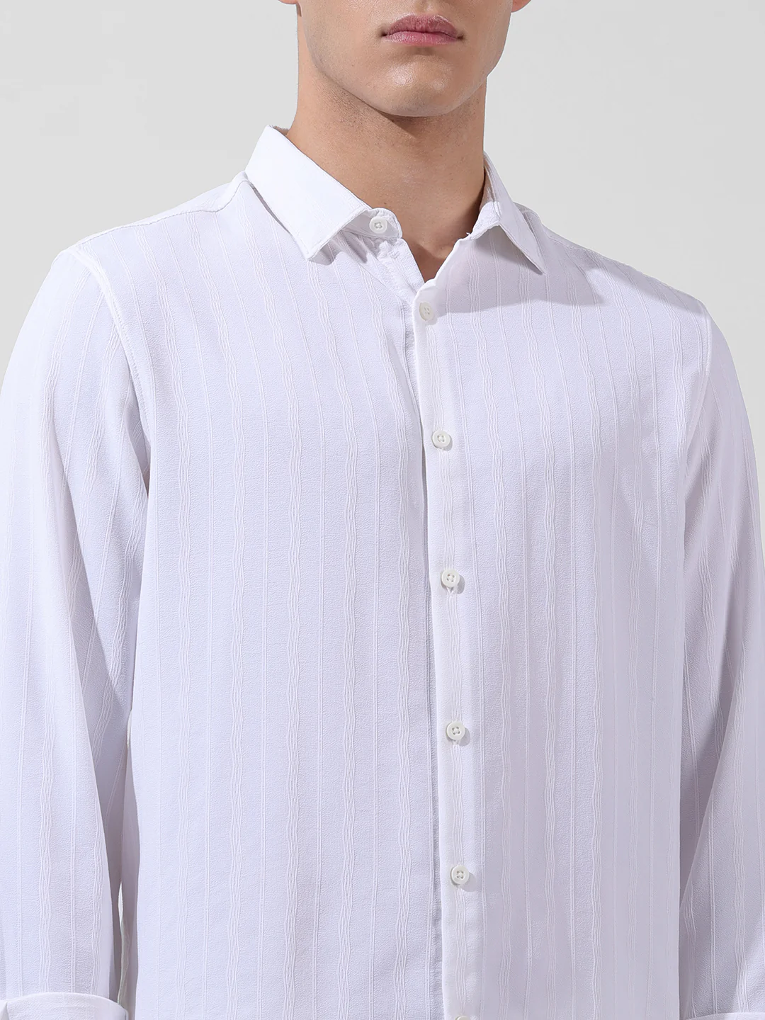 Men's White Regular Fit Textured Resort Wear Shirt - Image 3