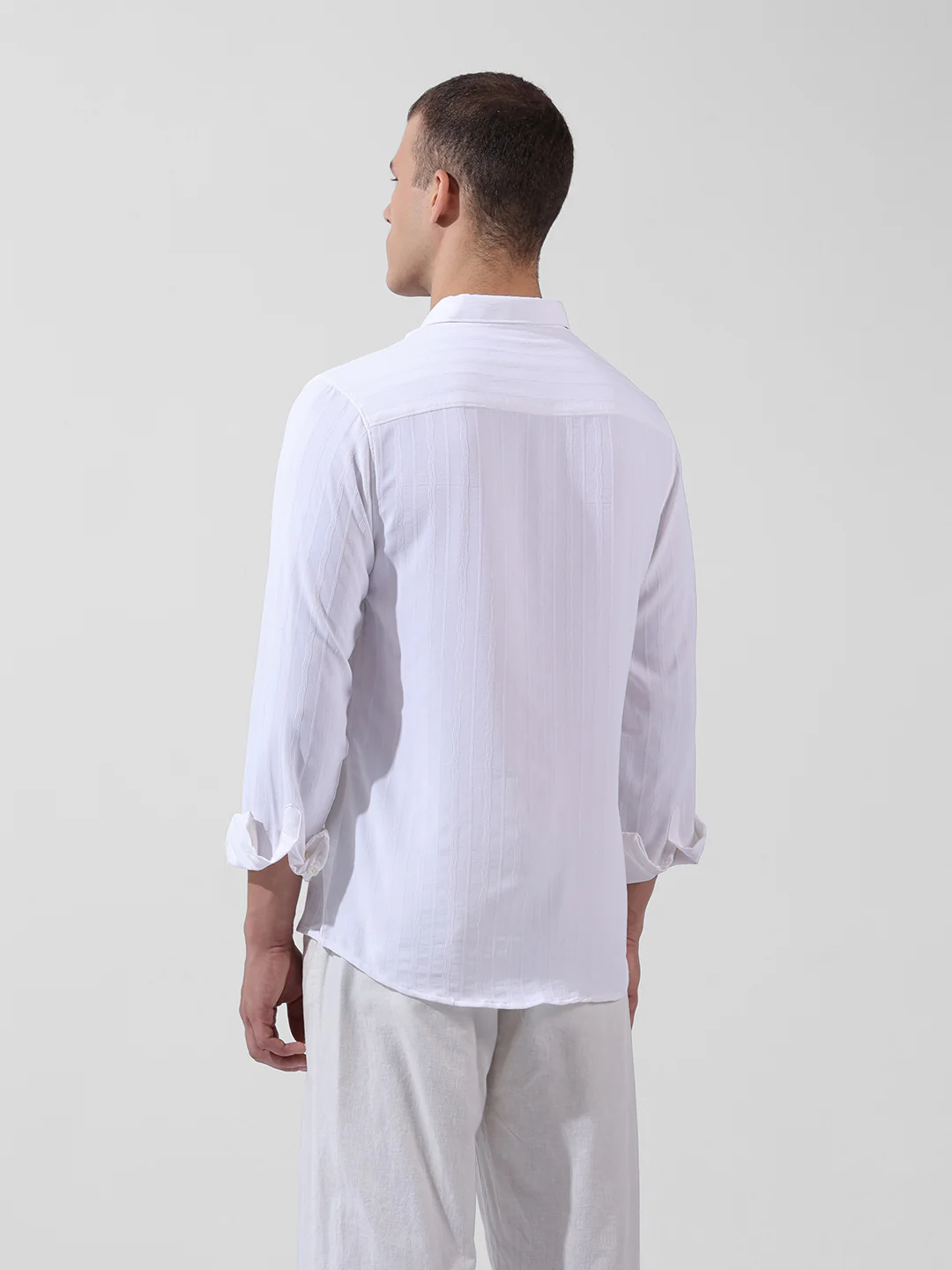Men's White Regular Fit Textured Resort Wear Shirt - Image 5
