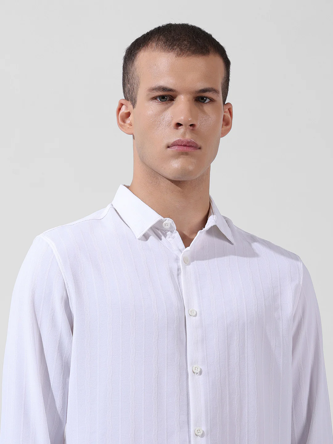 Men's White Regular Fit Textured Resort Wear Shirt - Image 6