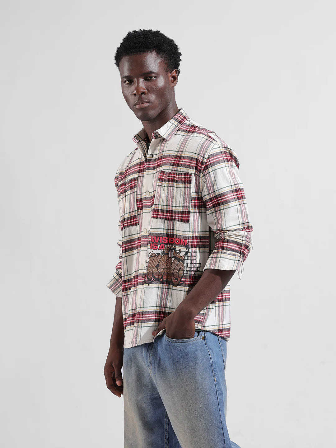 Men's Off White Relaxed Fit Graphic Printed Street Wear Shirt - Image 2