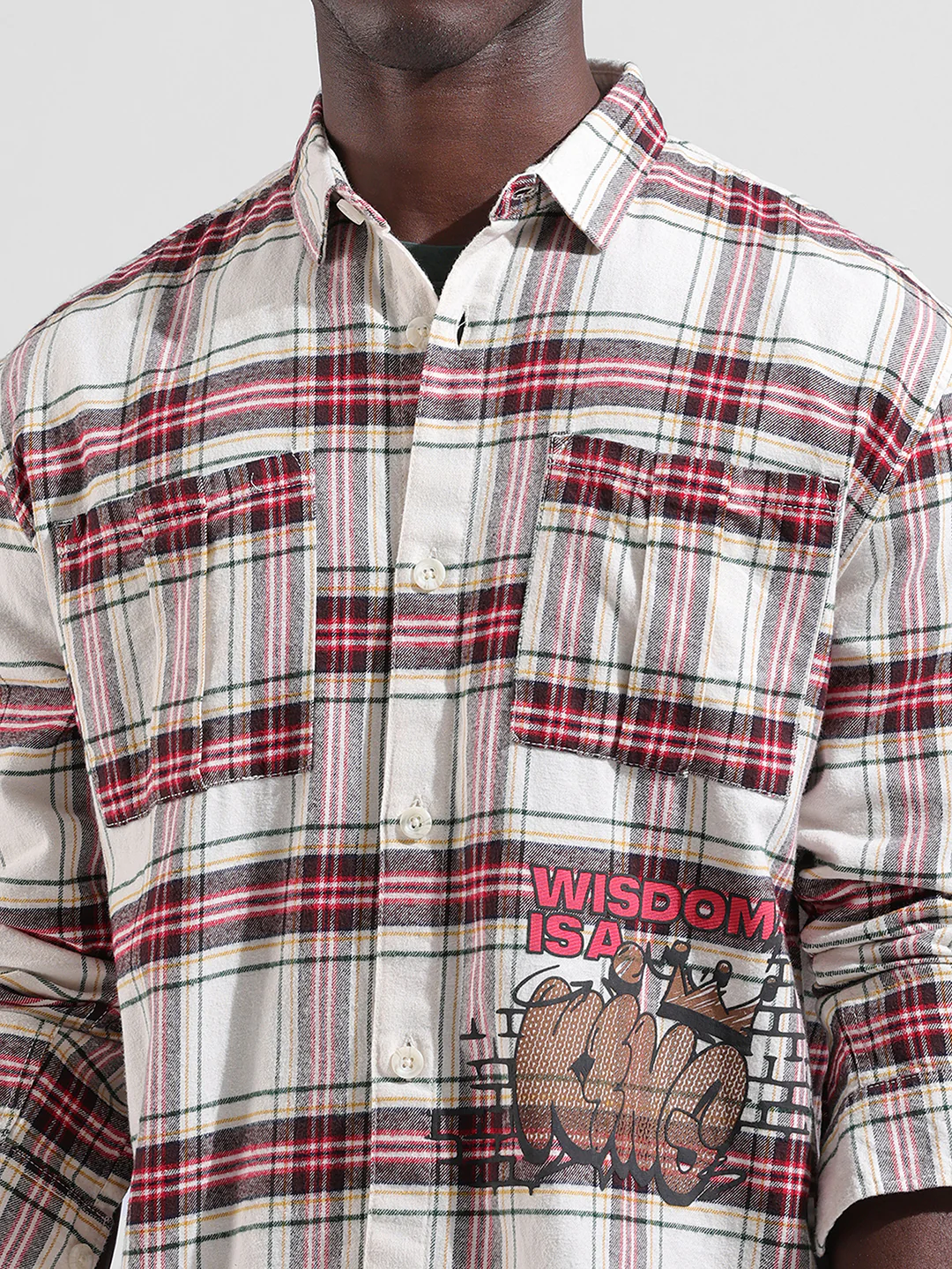 Men's Off White Relaxed Fit Graphic Printed Street Wear Shirt - Image 6