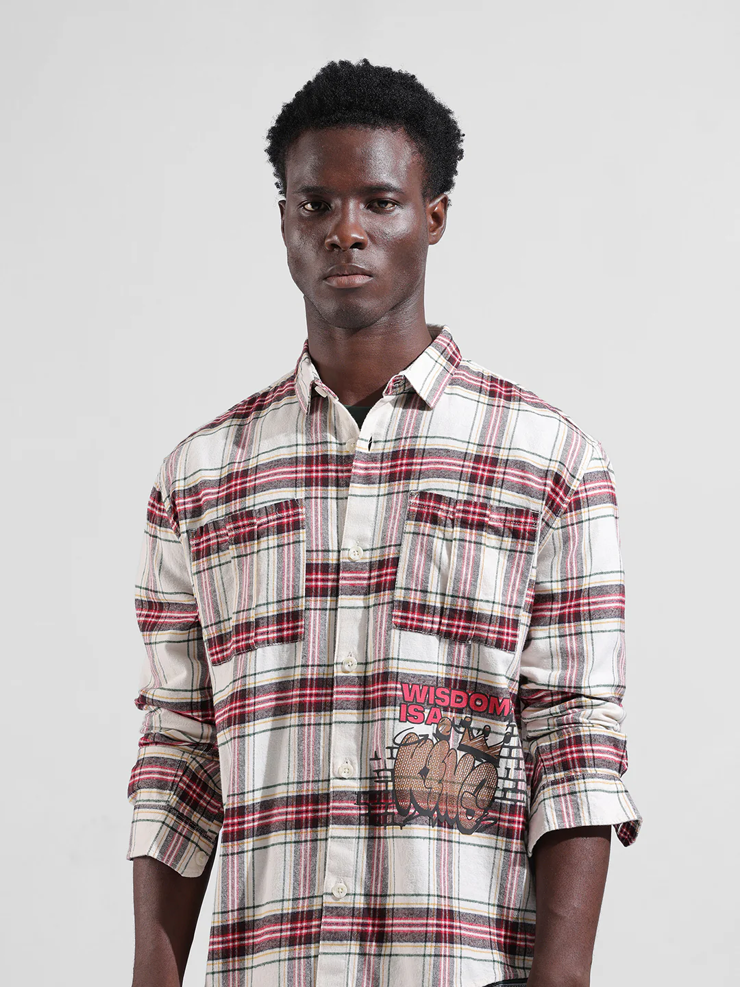 Men's Off White Relaxed Fit Graphic Printed Street Wear Shirt - Image 7