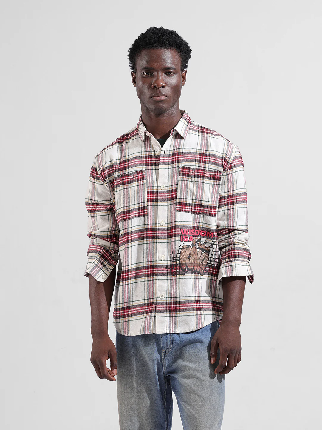 Men's Off White Relaxed Fit Graphic Printed Street Wear Shirt - Image 8