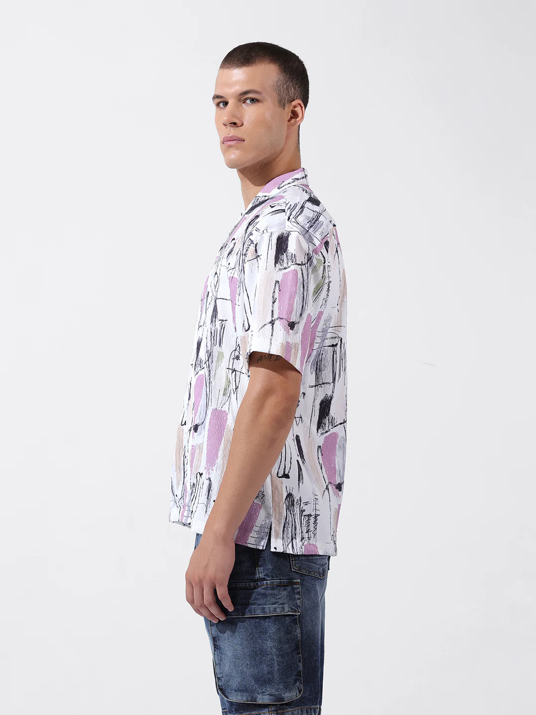 Men's White Relaxed Fit Printed Resort Wear Shirt - Image 2