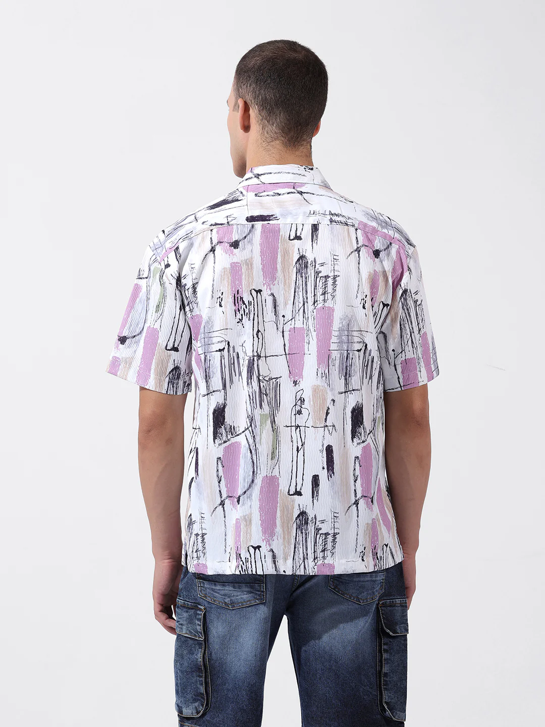 Men's White Relaxed Fit Printed Resort Wear Shirt - Image 4