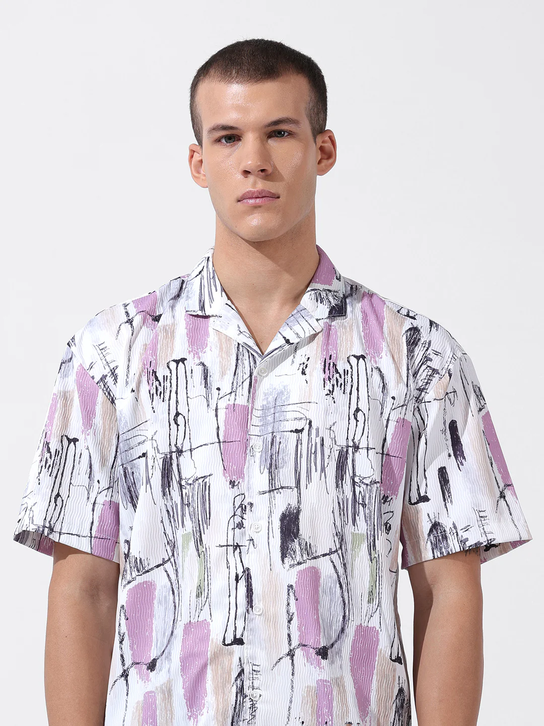 Men's White Relaxed Fit Printed Resort Wear Shirt - Image 5