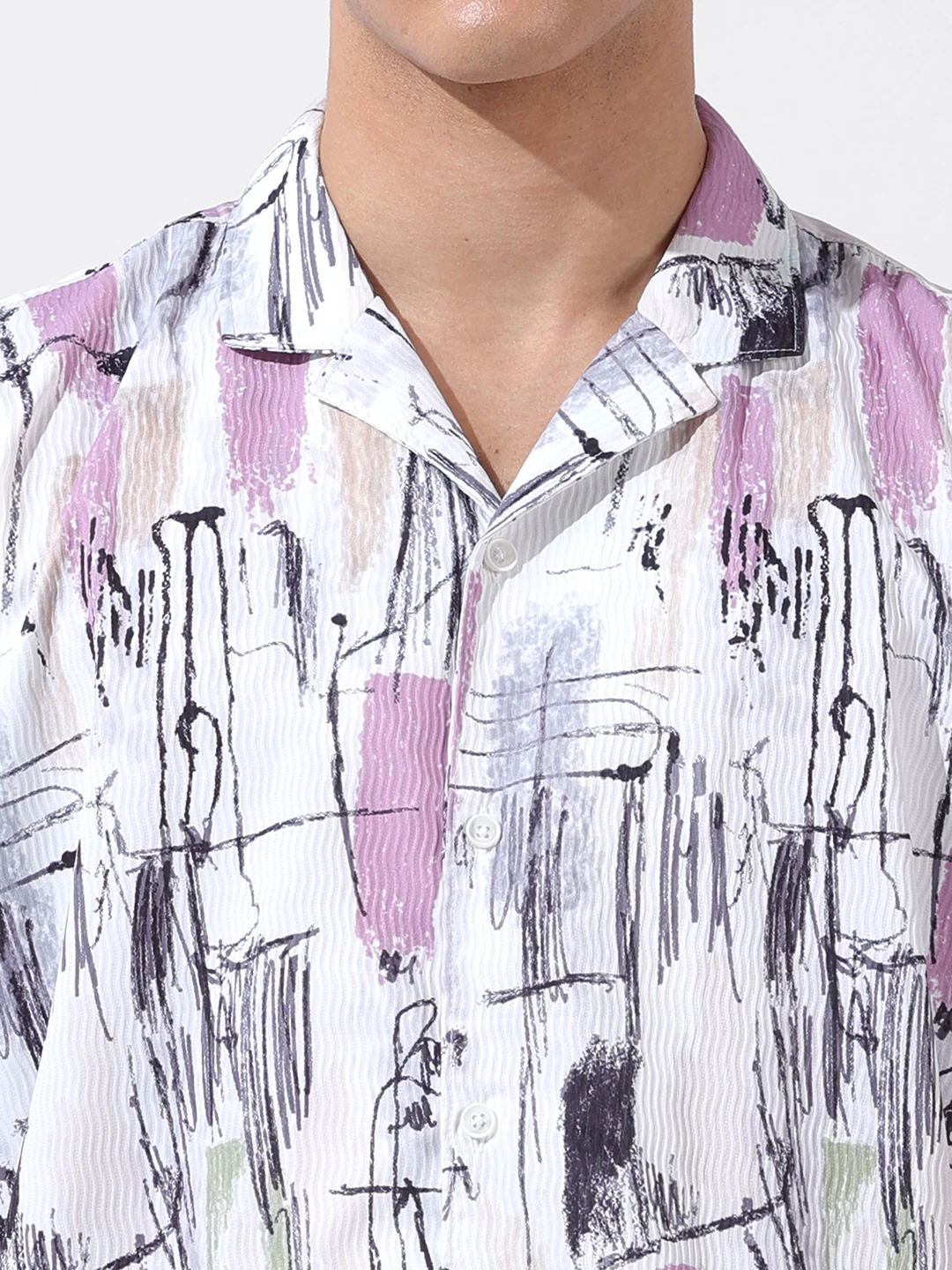 Men's White Relaxed Fit Printed Resort Wear Shirt - Image 6