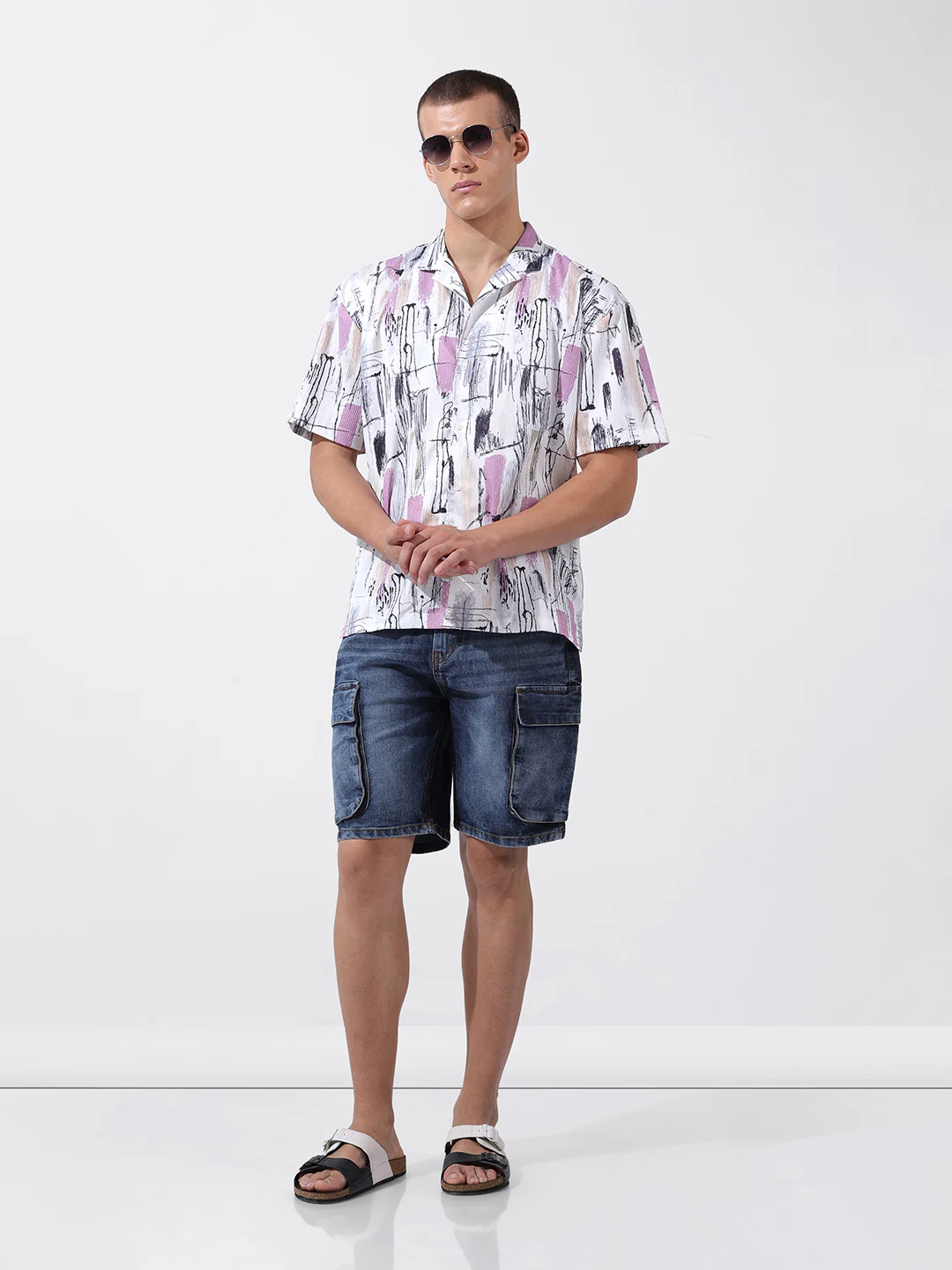 Men's White Relaxed Fit Printed Resort Wear Shirt - Image 8