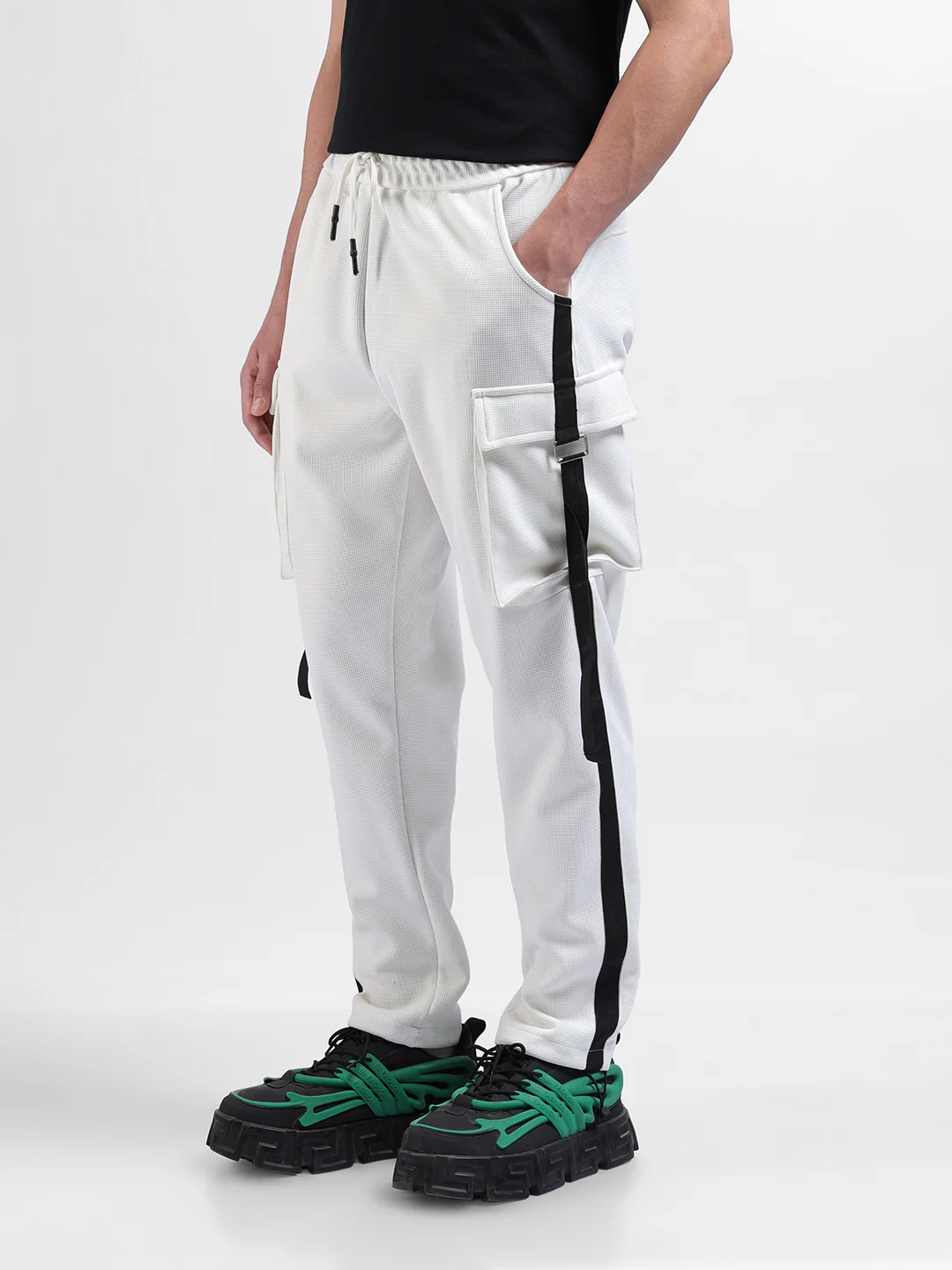 Men's White Relaxed Fit Solid Utility Cargo - Image 2