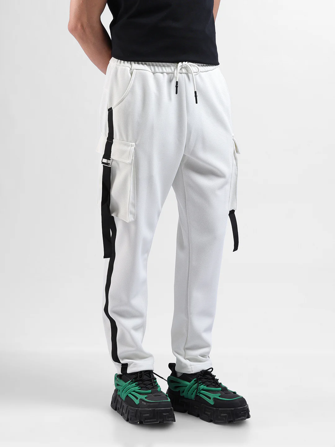 Men's White Relaxed Fit Solid Utility Cargo - Image 3