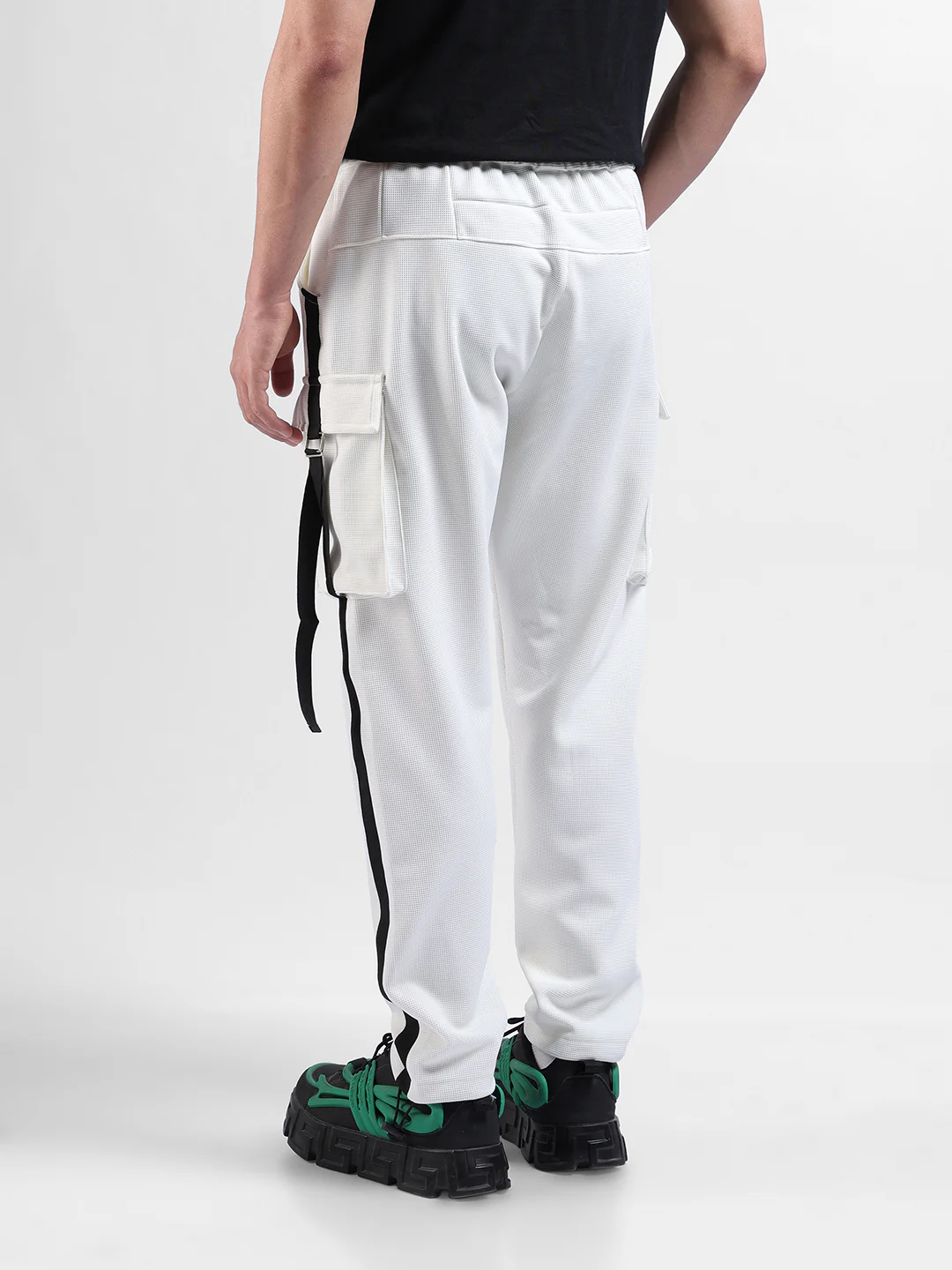 Men's White Relaxed Fit Solid Utility Cargo - Image 5