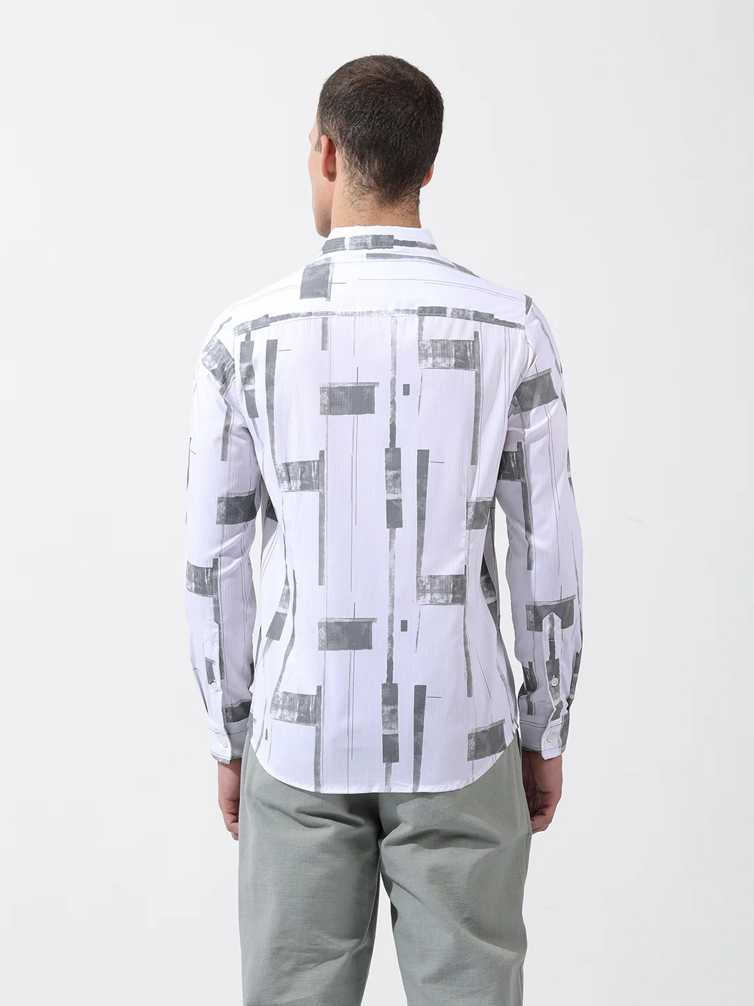Men's White Slim Fit Printed Party Wear Shirt - Image 2