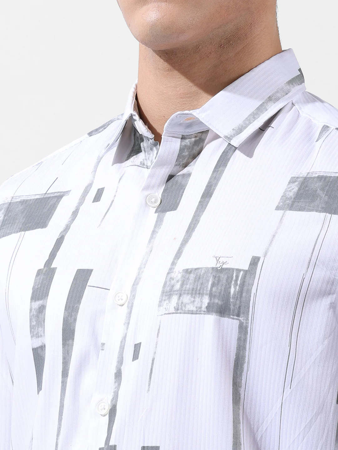 Men's White Slim Fit Printed Party Wear Shirt - Image 3