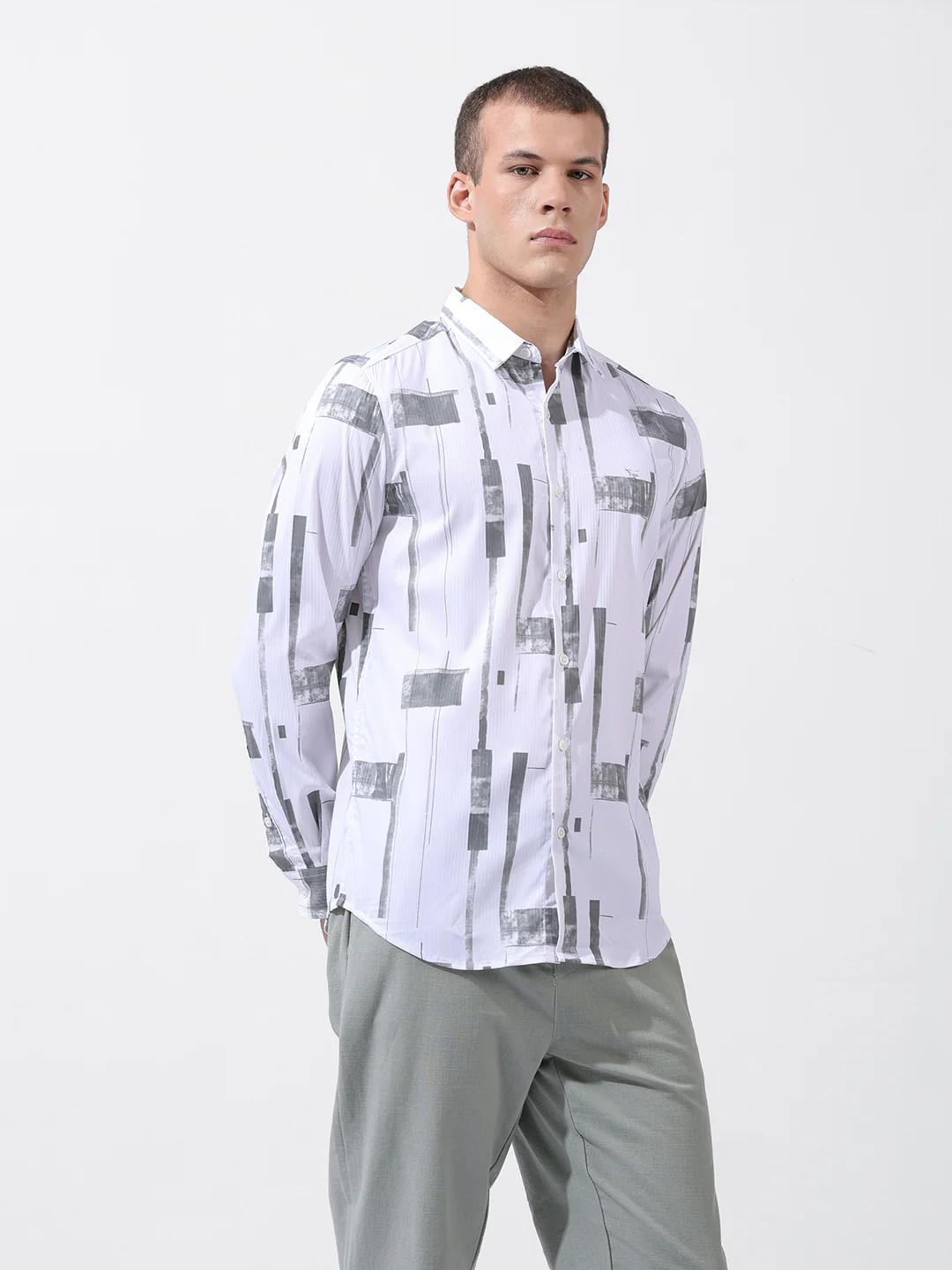 Men's White Slim Fit Printed Party Wear Shirt - Image 4