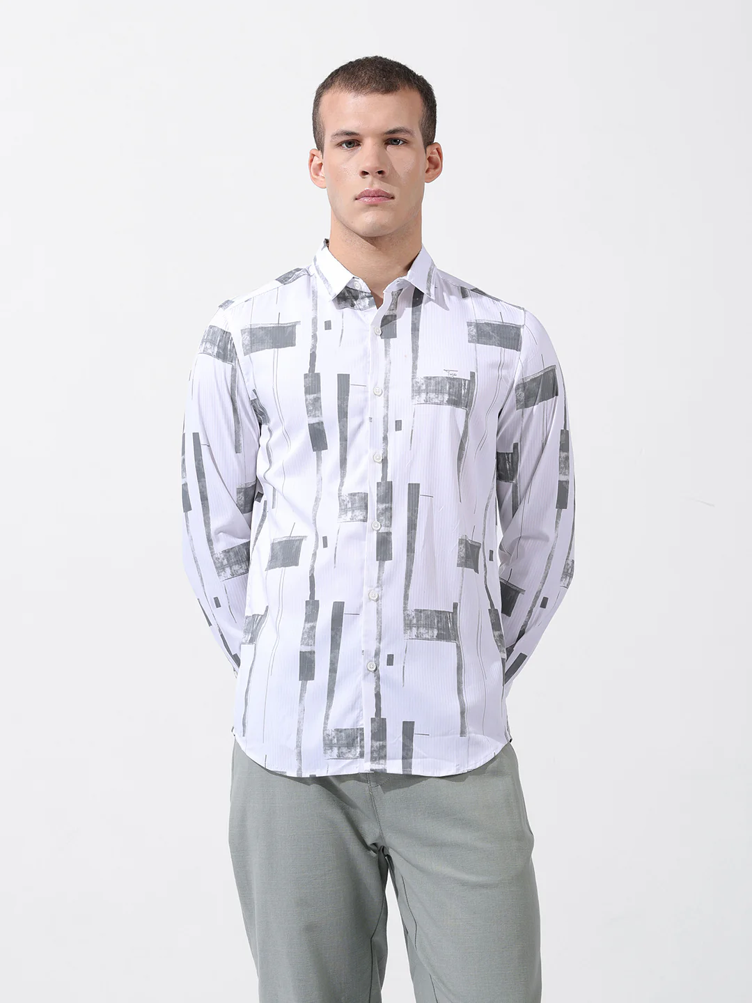 Men's White Slim Fit Printed Party Wear Shirt - Image 5